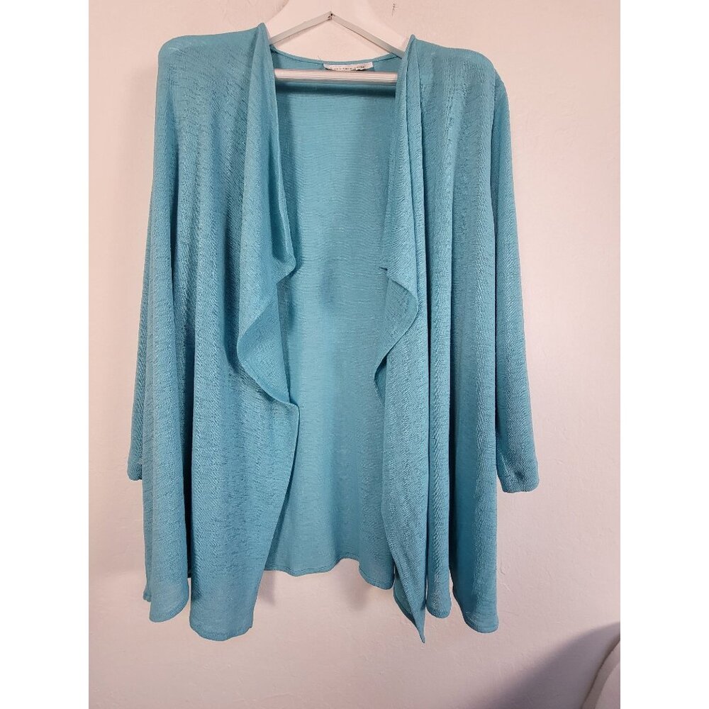 Caroline Rose Womens Aqua Blue Draped Open Front Cardigan Sweater 1X Lightweight
